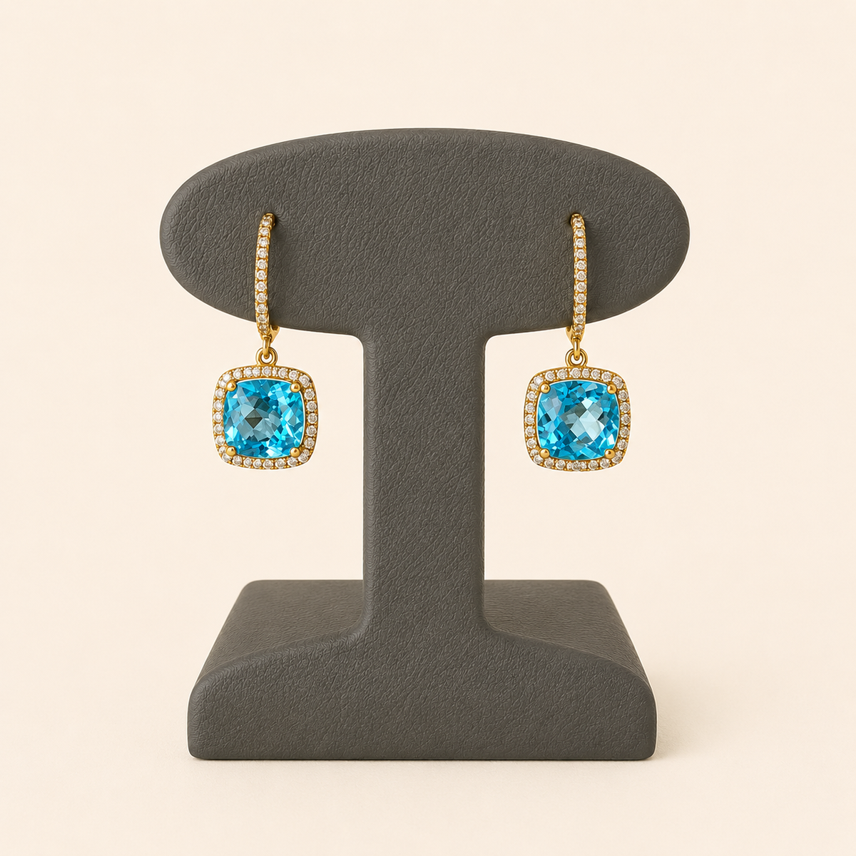 14K Fancy Light Blue & White Diamond Earring