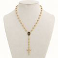 14K Gold Rosary with Black Enamel Miraculous Medal